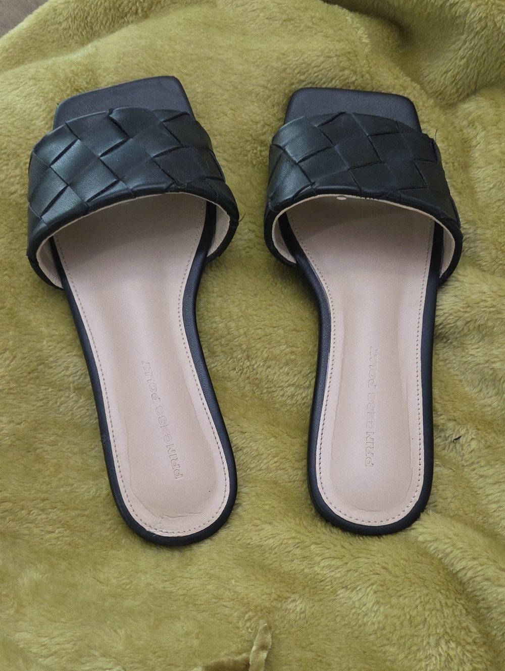 Princess Polly Black Woven Slide Mules